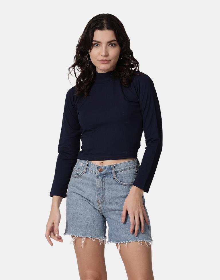 Blue Colored Lycra Knitted Top | Leemboodi