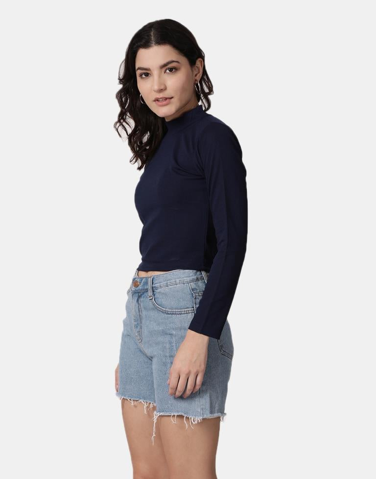 Blue Colored Lycra Knitted Top | Leemboodi
