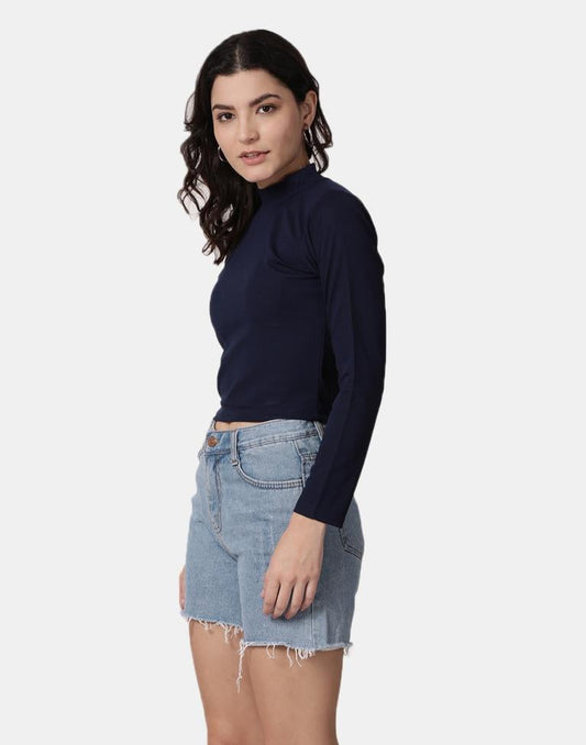 Blue Colored Lycra Knitted Top | Leemboodi