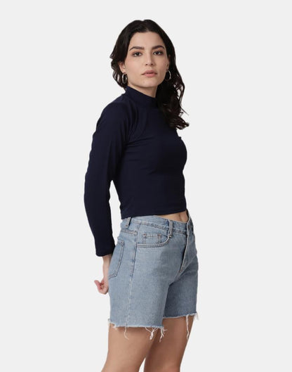 Blue Colored Lycra Knitted Top | Leemboodi