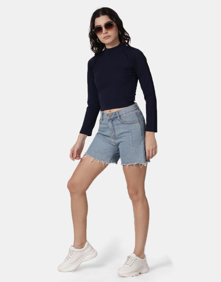 Blue Colored Lycra Knitted Top | Leemboodi