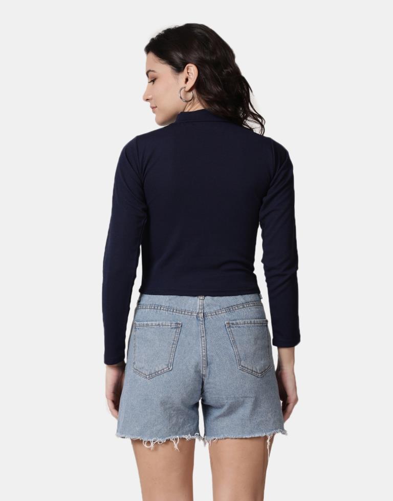 Blue Colored Lycra Knitted Top | Leemboodi