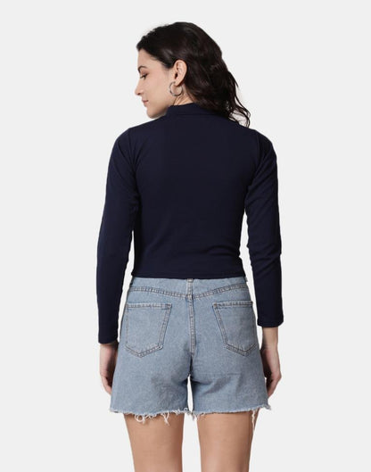 Blue Colored Lycra Knitted Top | Leemboodi