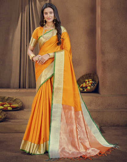 Turmeric Yellow Silk Blend Saree | Sudathi