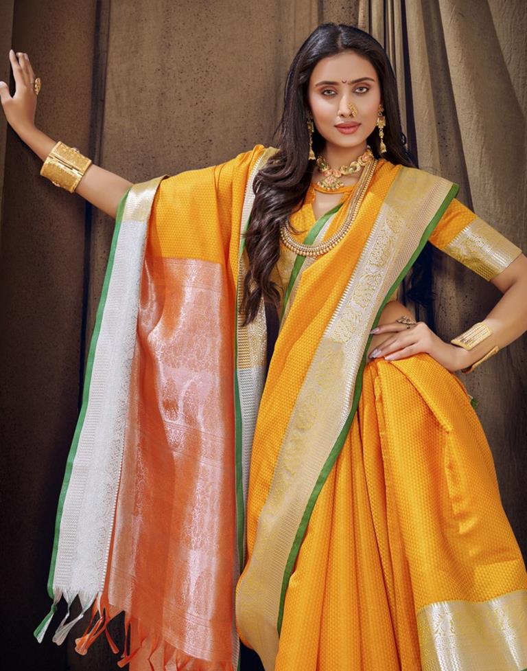 Turmeric Yellow Silk Blend Saree | Sudathi