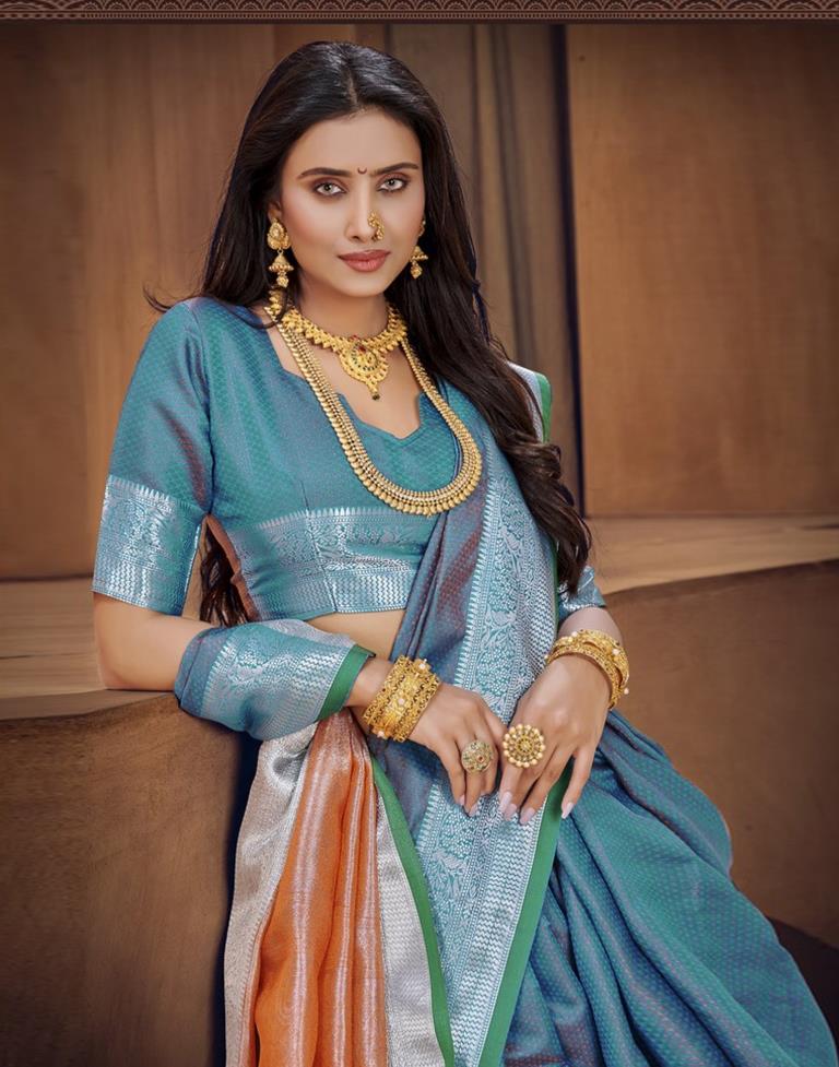 Rama Blue Silk Blend Saree | Sudathi