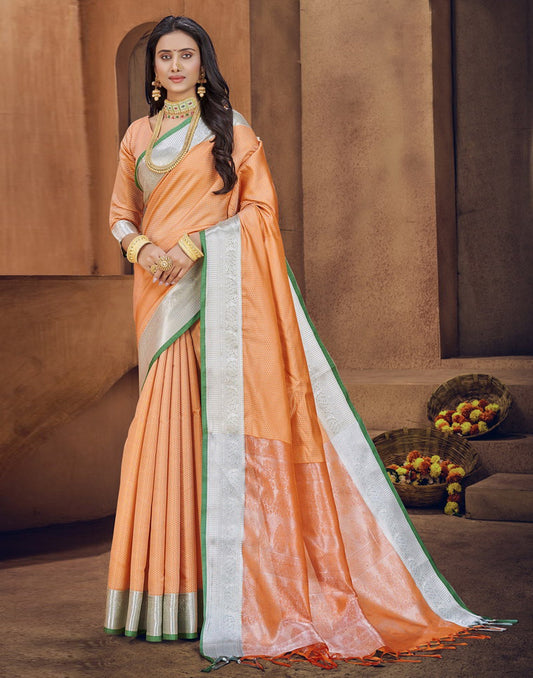 Light Orange Silk Blend Saree | Sudathi