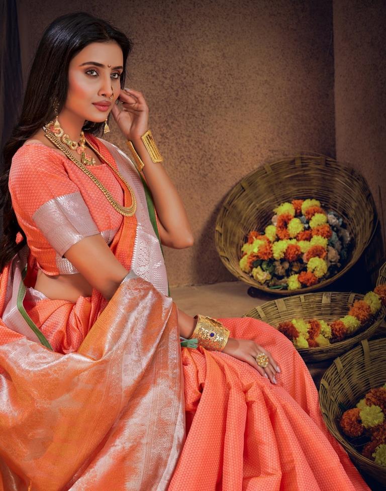 Peach Silk Blend Saree | Sudathi