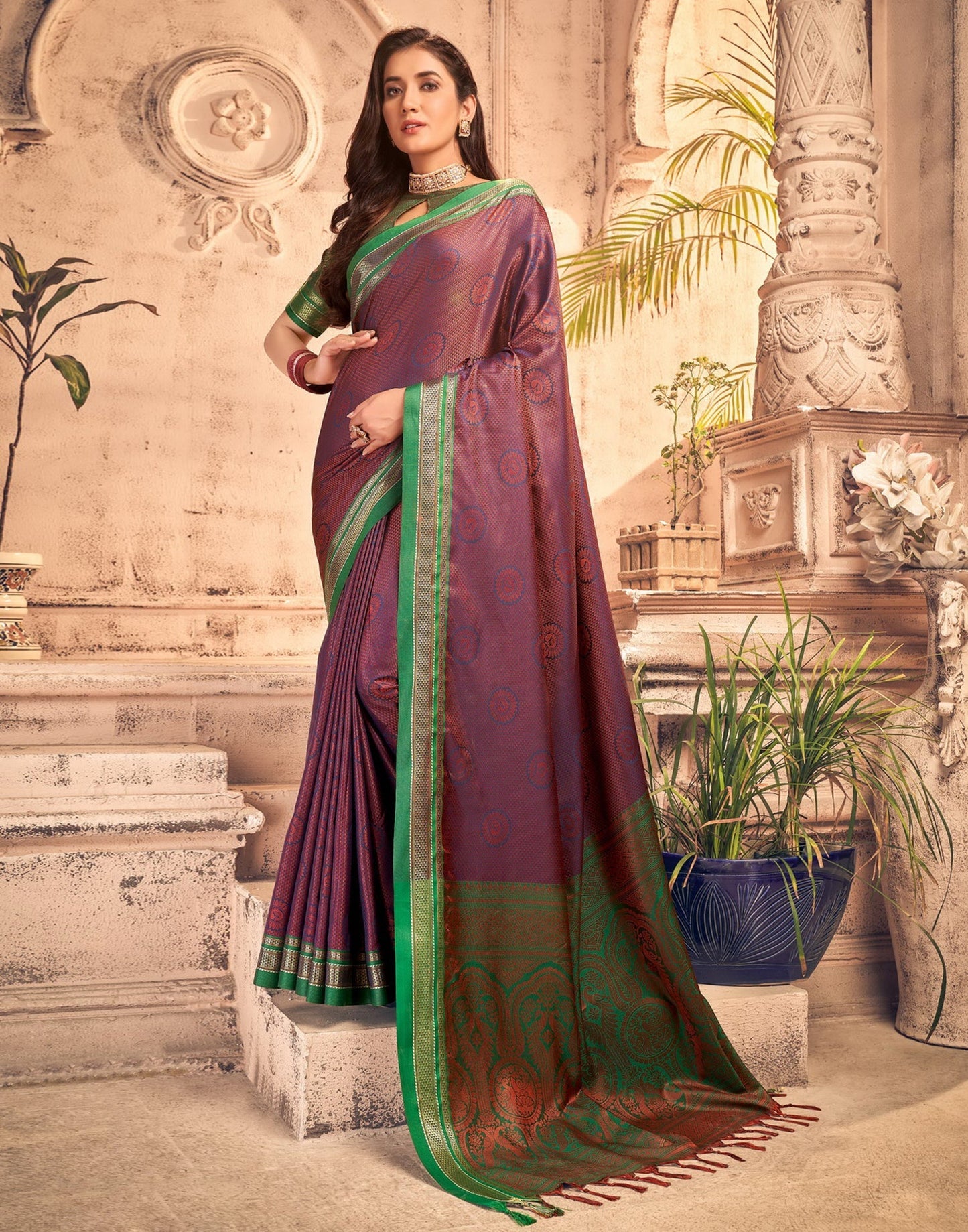 Peach And Navy Blue Silk Saree | Sudathi