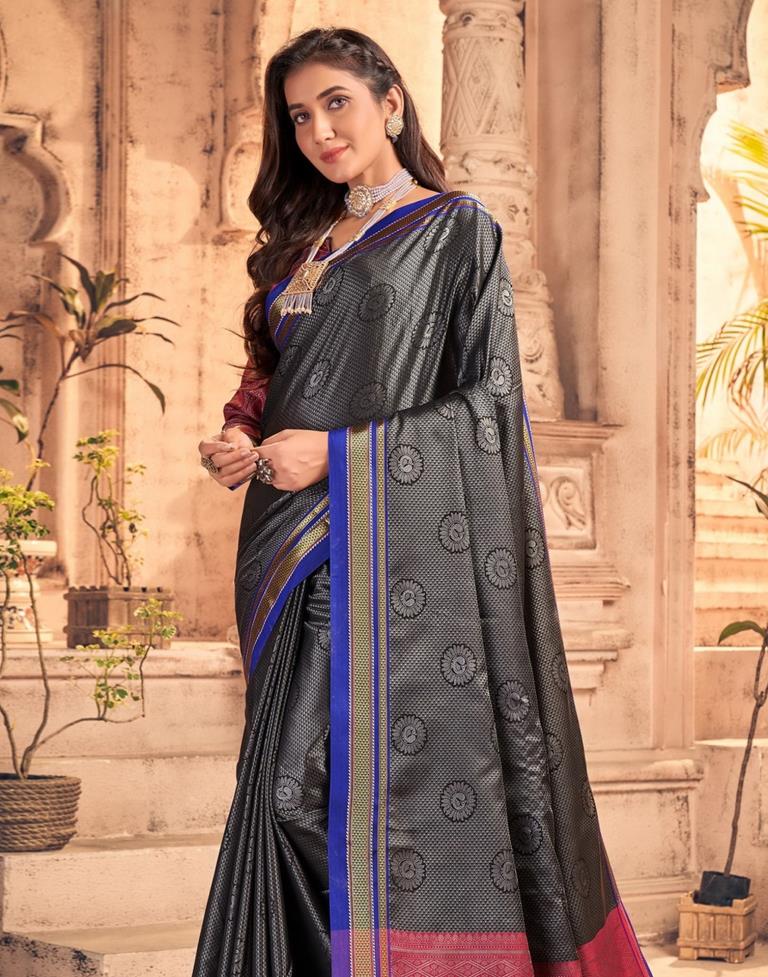 Black And Grey Silk Saree | Sudathi