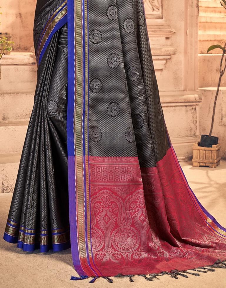 Black And Grey Silk Saree | Sudathi