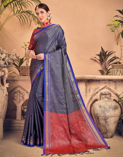 Navy Blue And Grey Silk Saree | Sudathi