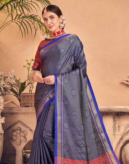 Navy Blue And Grey Silk Saree | Sudathi