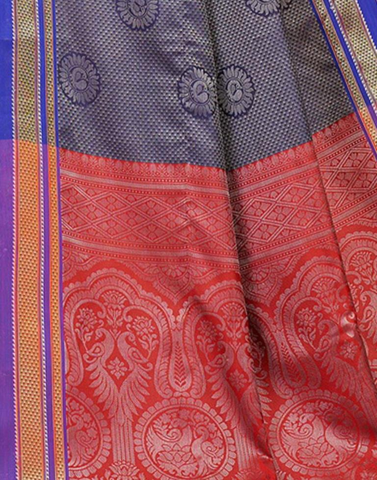 Navy Blue And Grey Silk Saree | Sudathi