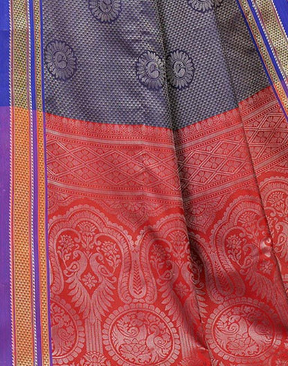Navy Blue And Grey Silk Saree | Sudathi