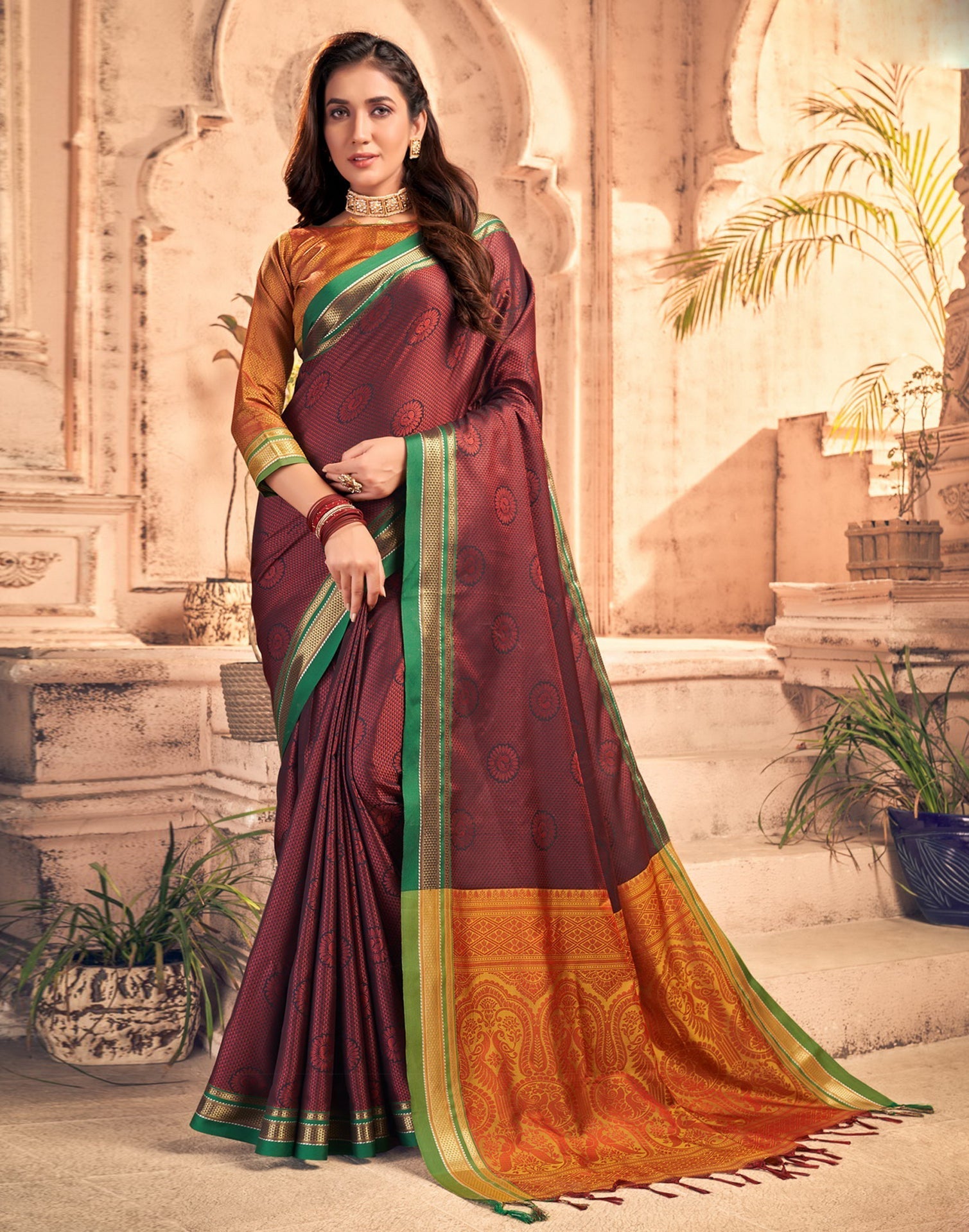 Black And Maroon Silk Saree | Sudathi