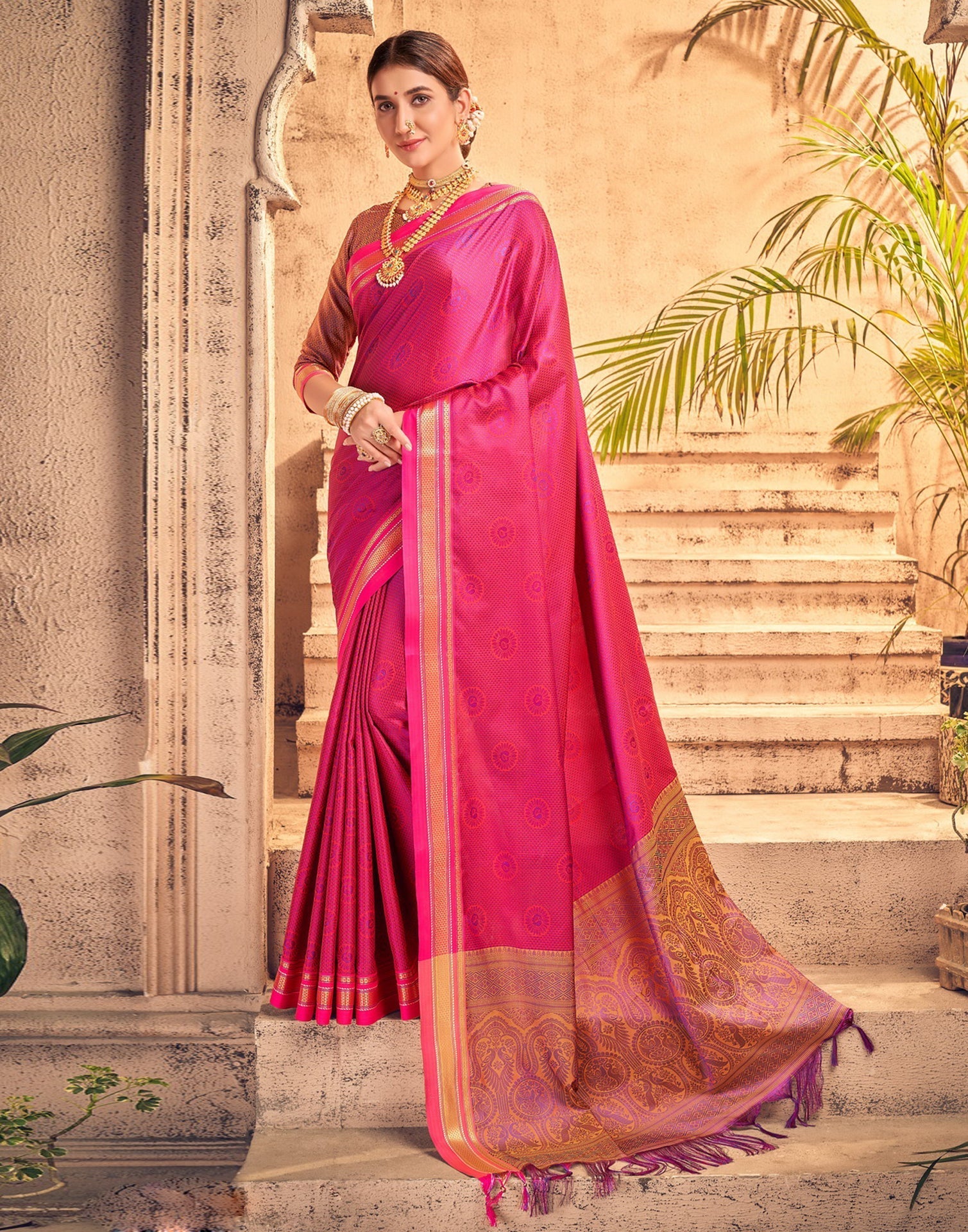 Rani Pink And Purple Silk Saree | Sudathi