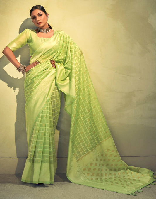 Pista Green Geometric Cotton Saree | Sudathi