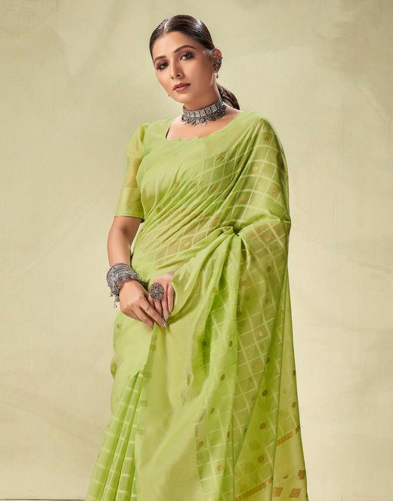 Pista Green Geometric Cotton Saree | Sudathi