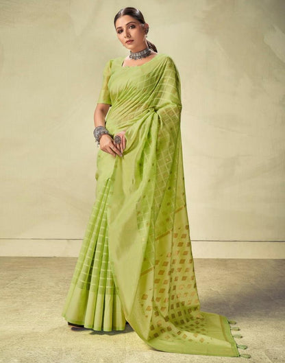 Pista Green Geometric Cotton Saree | Sudathi