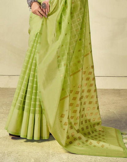 Pista Green Geometric Cotton Saree | Sudathi
