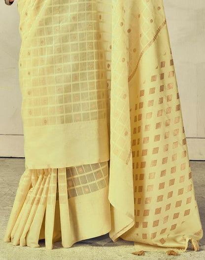 Light Yellow Geometric Cotton Woven Saree | Sudathi