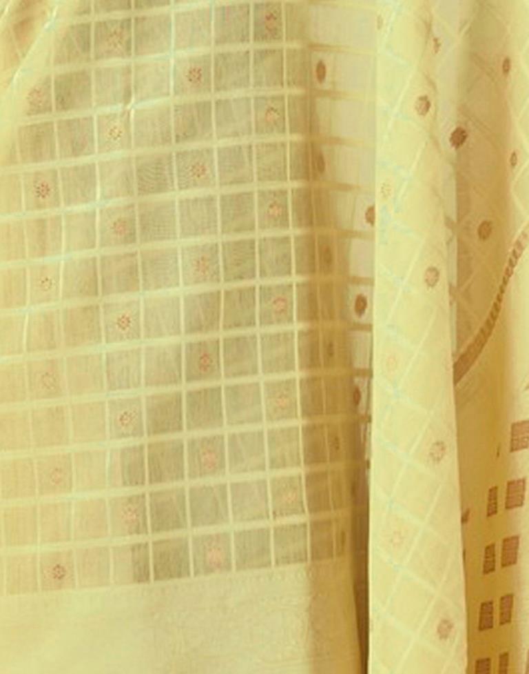 Light Yellow Geometric Cotton Woven Saree | Sudathi