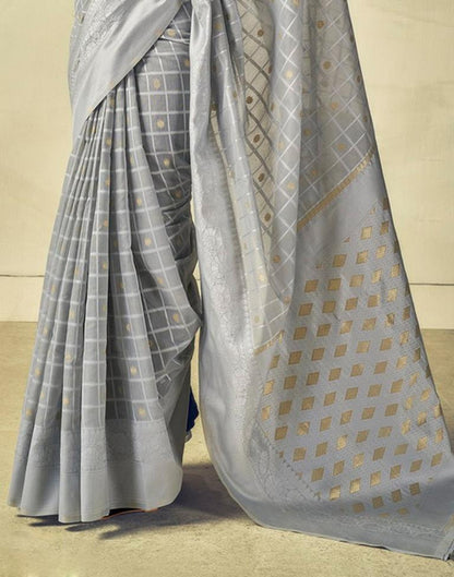 Grey Geometric Cotton Woven Saree | Sudathi