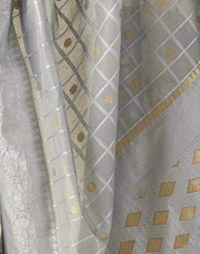Grey Geometric Cotton Woven Saree | Sudathi