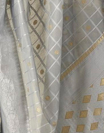 Grey Geometric Cotton Woven Saree | Sudathi