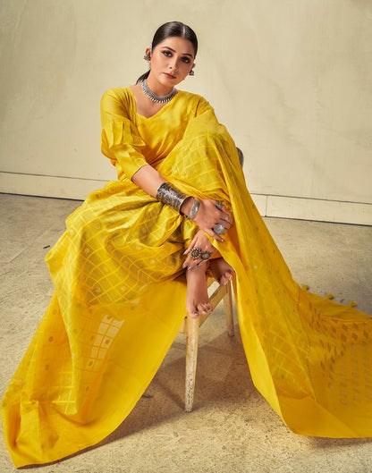 Mustard Yellow Geometric Cotton Woven Saree | Sudathi