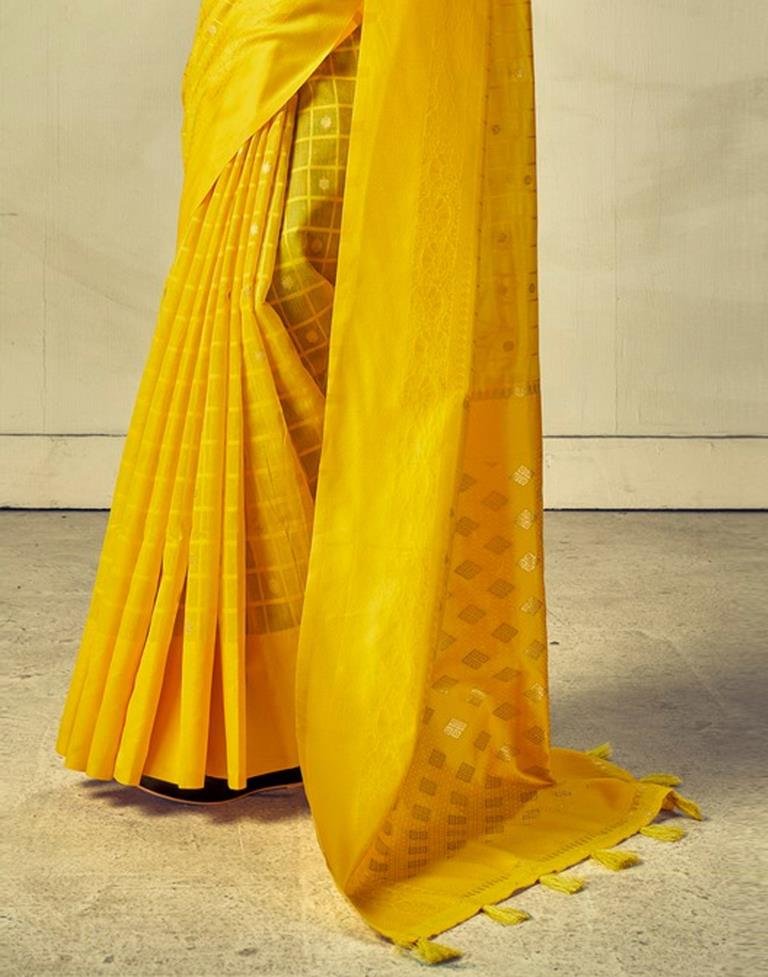Mustard Yellow Geometric Cotton Woven Saree | Sudathi