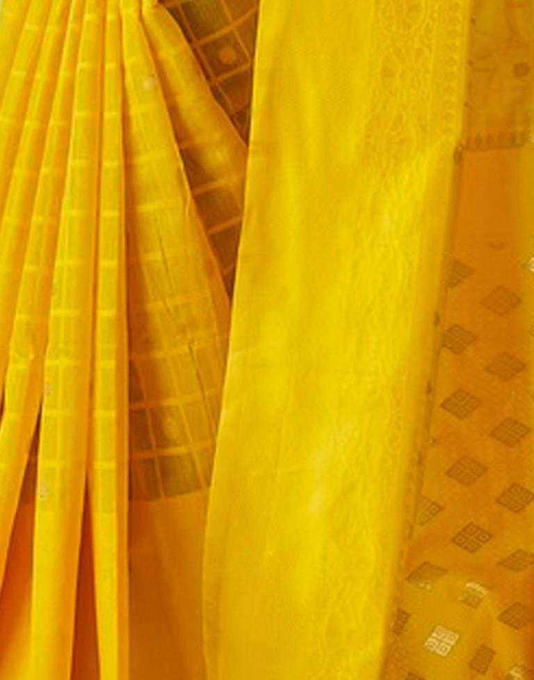 Mustard Yellow Geometric Cotton Woven Saree | Sudathi