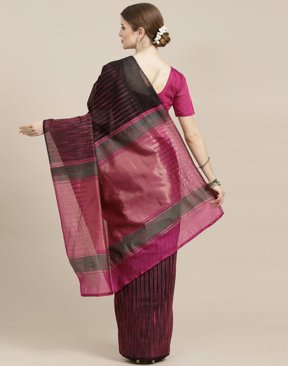 Black And Rani Pink Cotton Saree | Sudathi