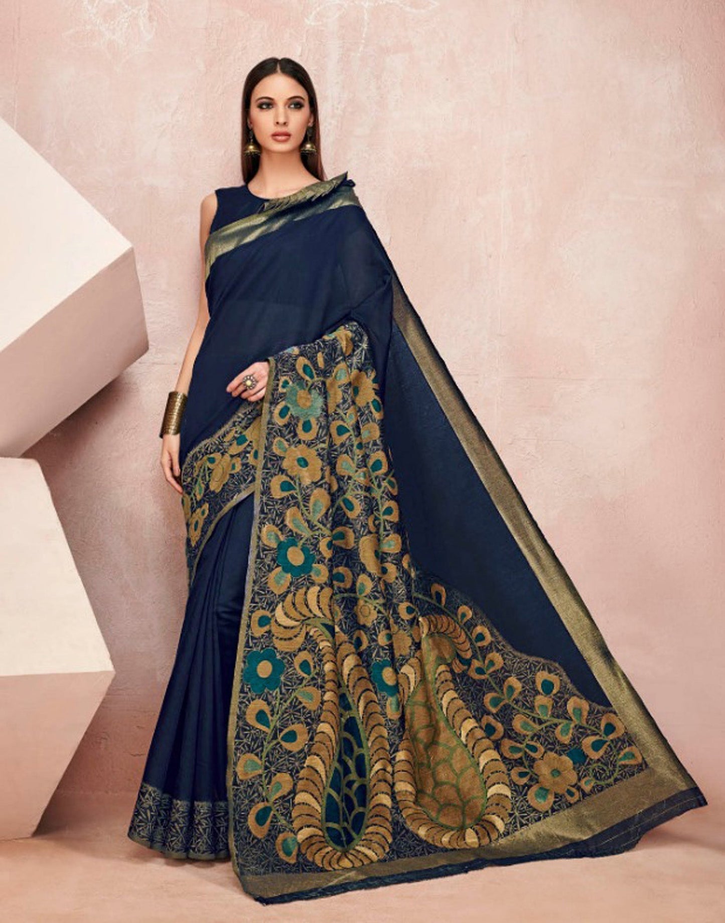Navy Blue Cotton Saree | Sudathi