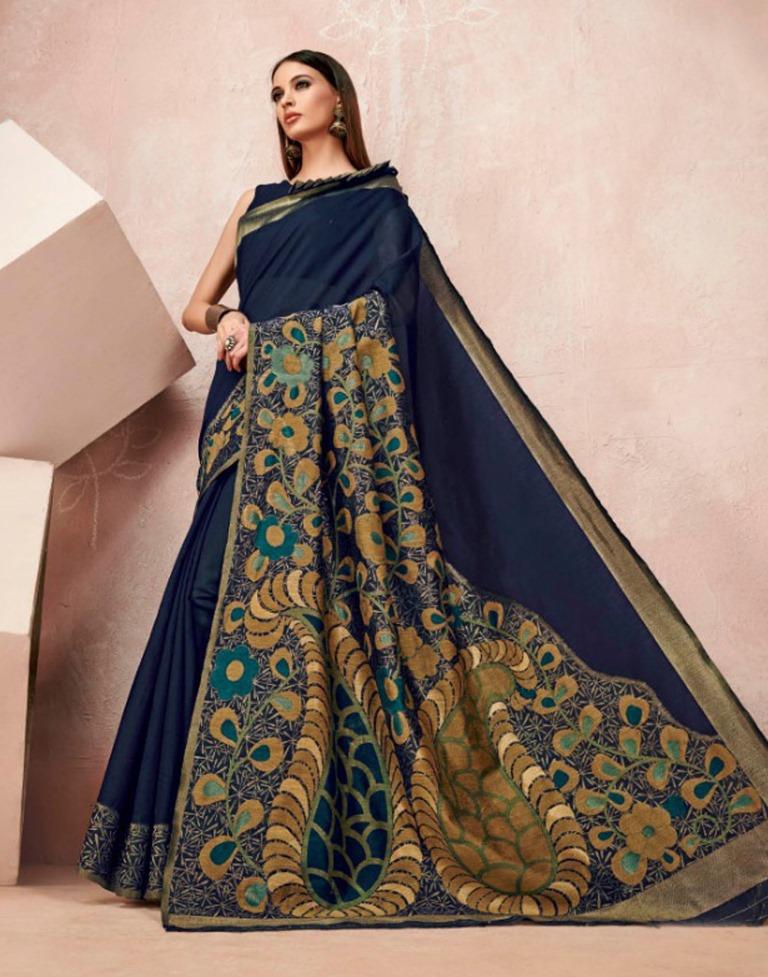 Navy Blue Cotton Saree | Sudathi