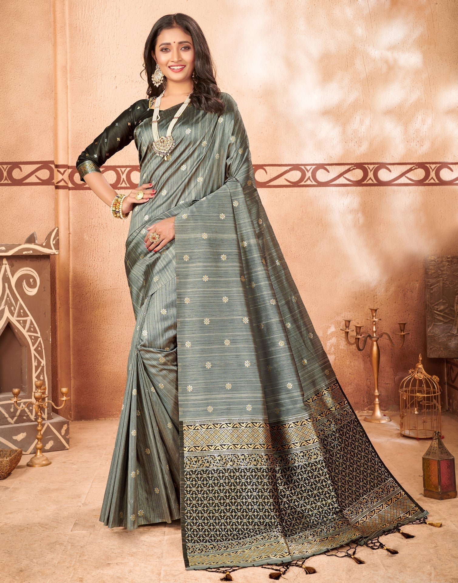 Grey Silk Saree | Sudathi