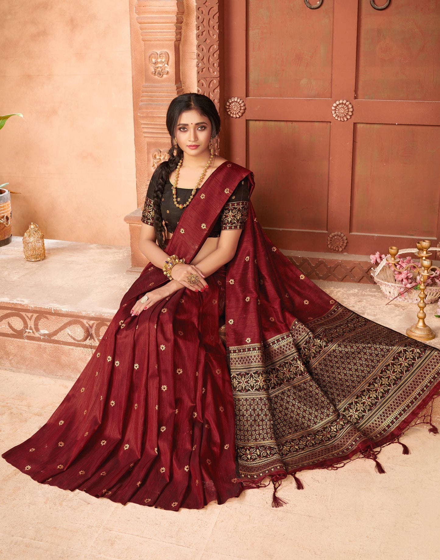 Maroon Silk Saree | Sudathi