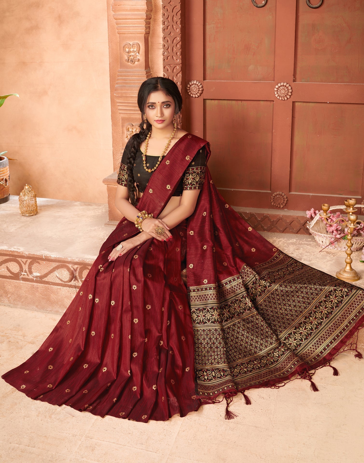 Maroon Silk Saree | Sudathi