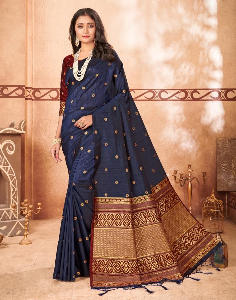 Navy Blue Silk Saree | Sudathi