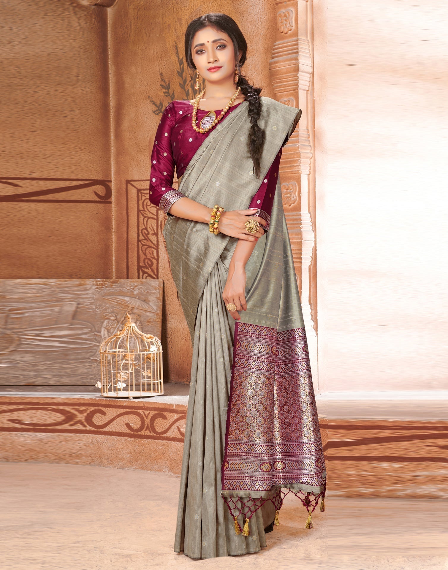 Grey Silk Saree | Sudathi