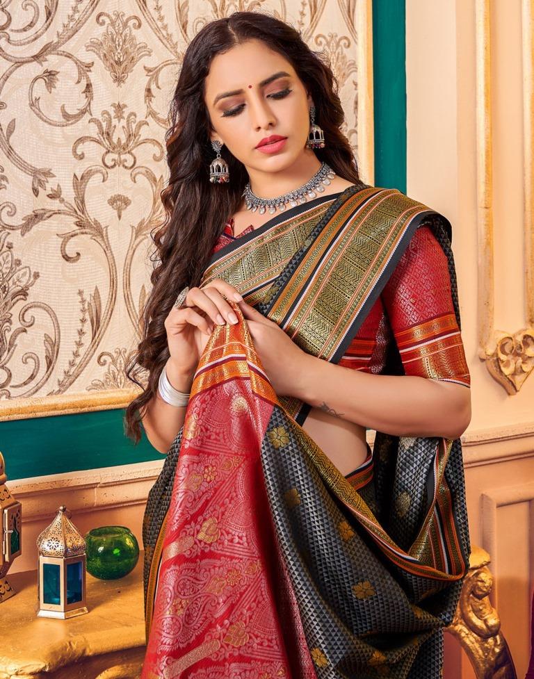 Dark Grey Silk Saree | Sudathi
