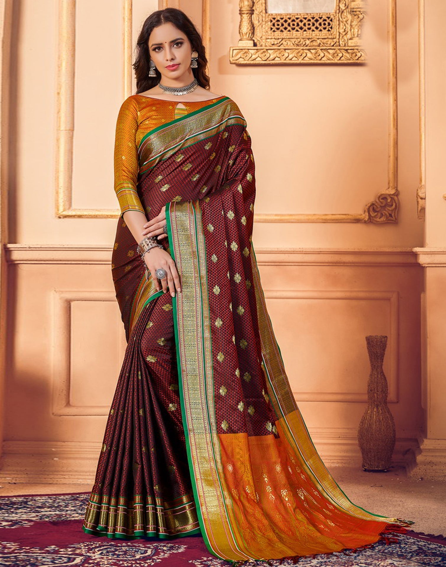 Dark Brown Silk Saree | Sudathi