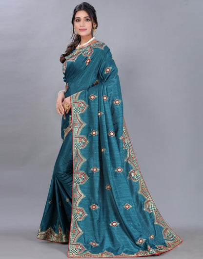 Peacock Blue Embroidery Saree | Sudathi