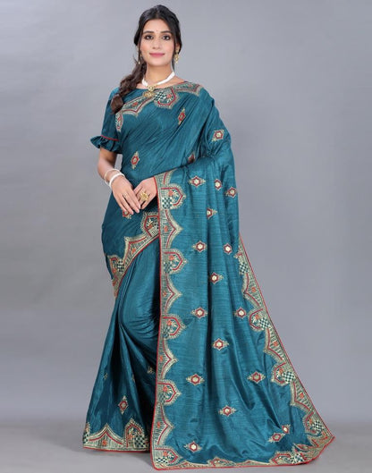 Peacock Blue Embroidery Saree | Sudathi