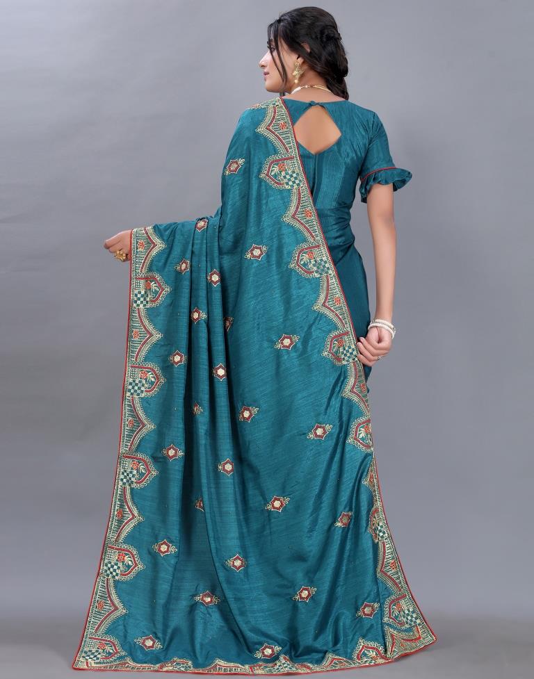 Peacock Blue Embroidery Saree | Sudathi