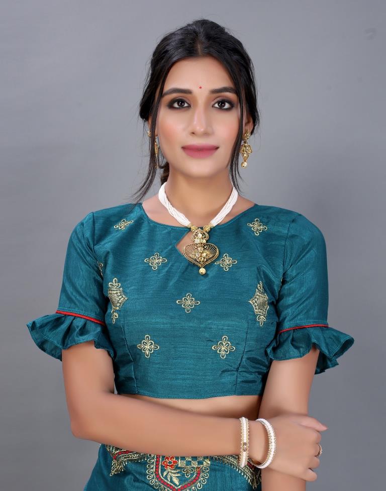 Peacock Blue Embroidery Saree | Sudathi