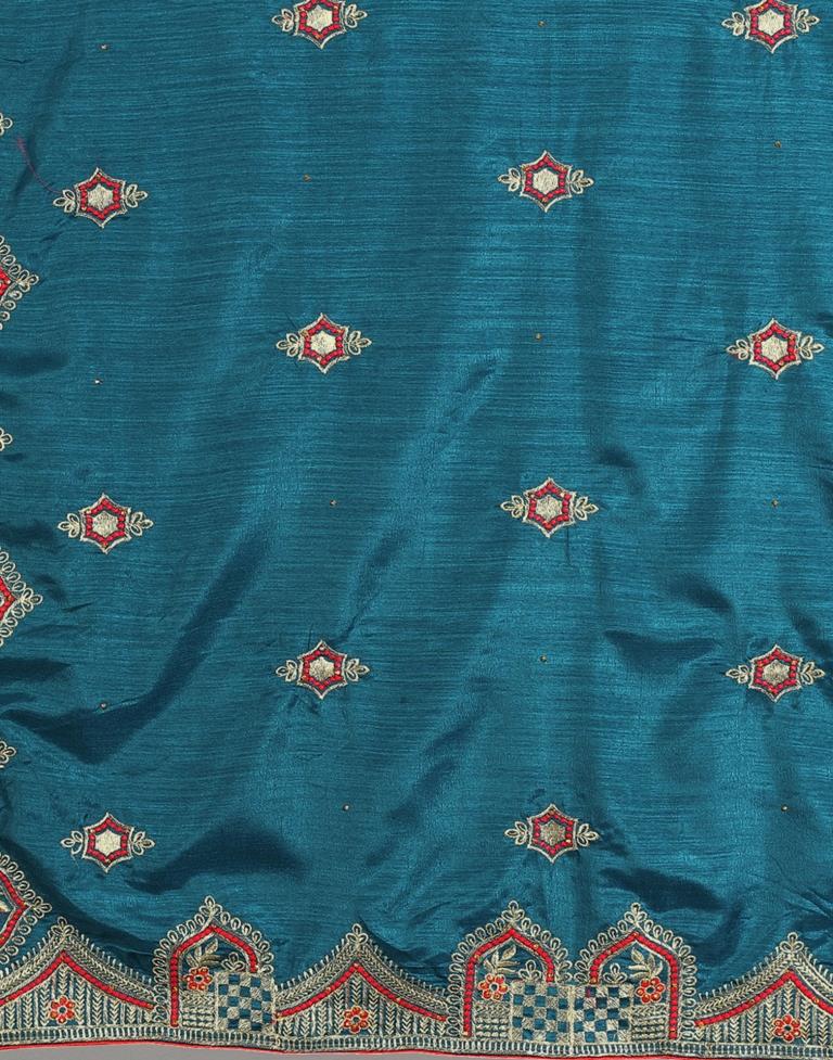 Peacock Blue Embroidery Saree | Sudathi