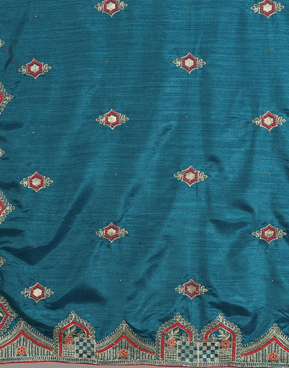 Peacock Blue Embroidery Saree | Sudathi