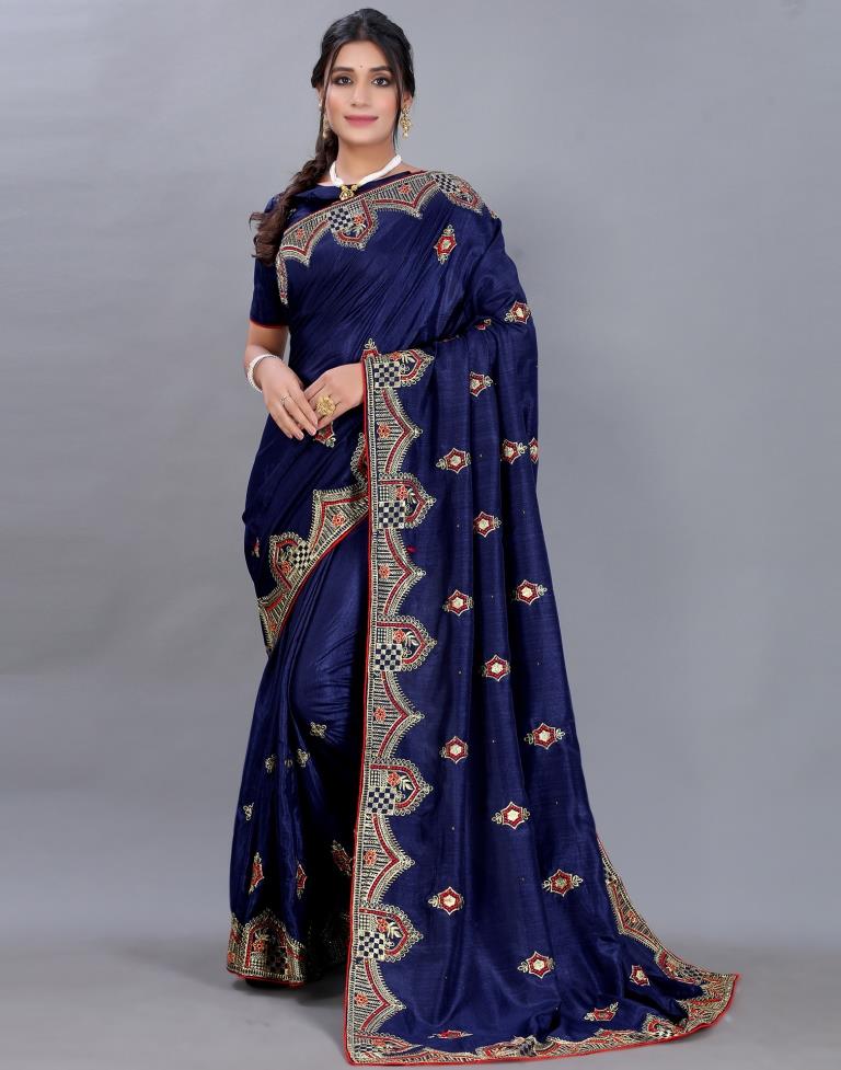 Navy Blue Embroidery Saree | Sudathi